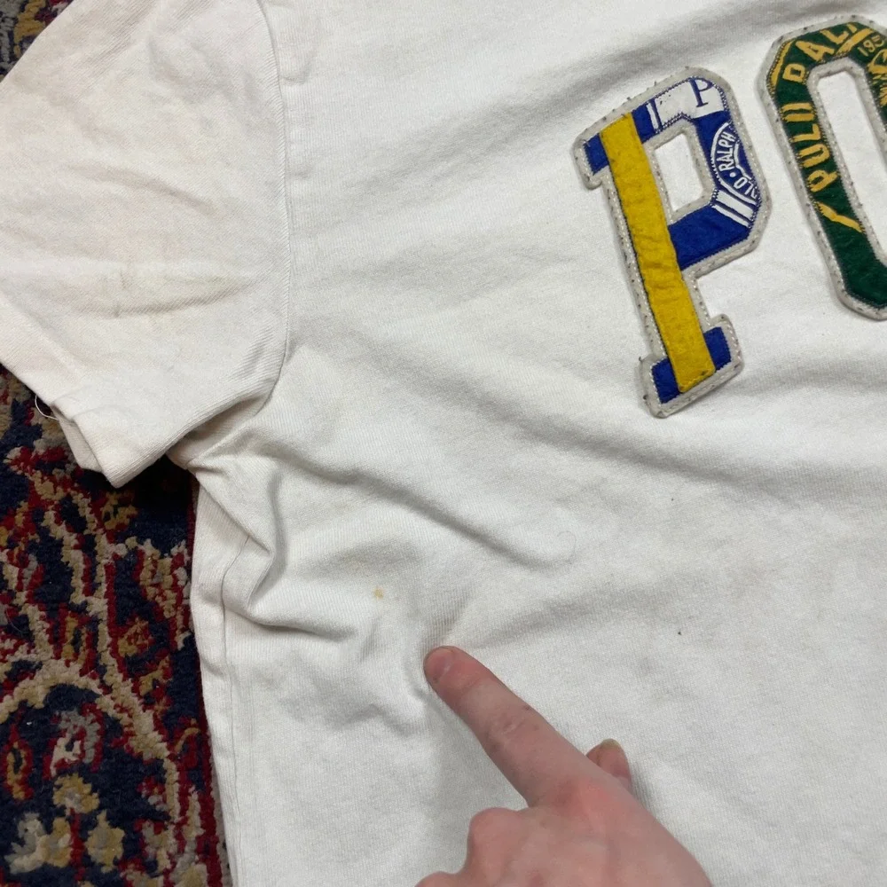 Polo Ralph Lauren Mens Classic Fit White Graphic Applique T-Shirt Large Stained